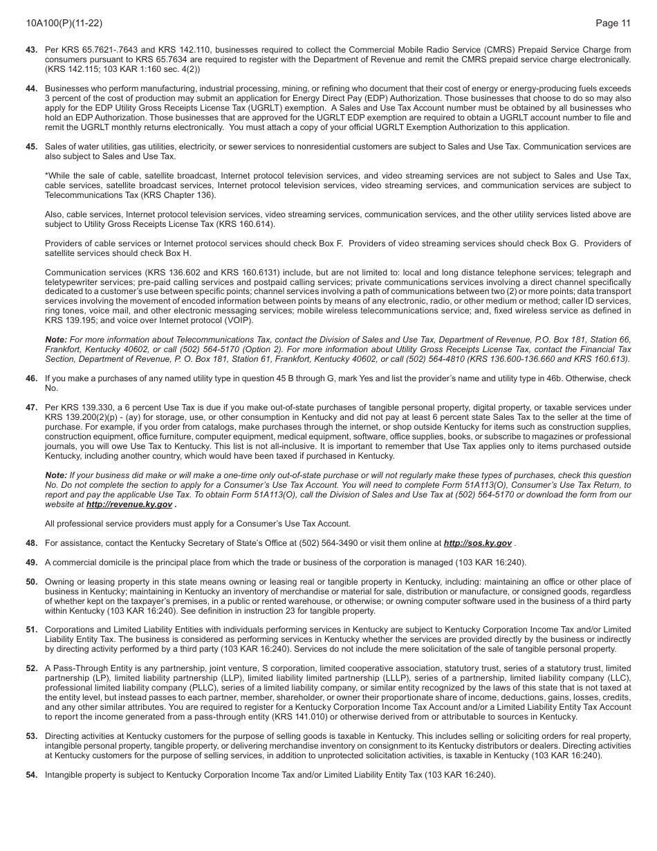 Form 10A100 Kentucky Tax Registration Application - Kentucky, Page 27