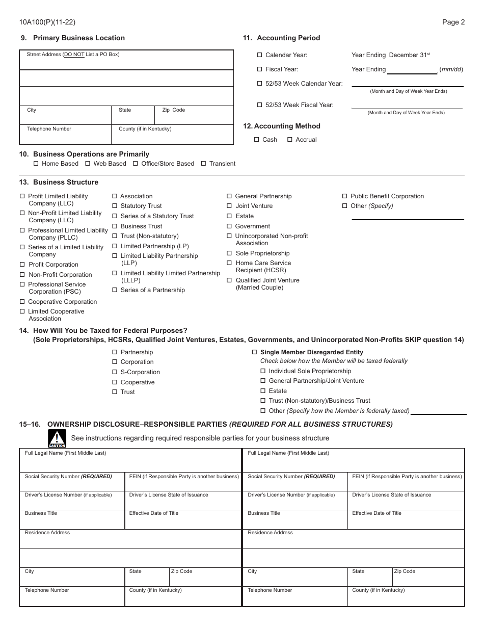 Form 10A100 Kentucky Tax Registration Application - Kentucky, Page 4