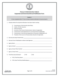 Document preview: Form FAC-001 Suspected and Determined Breach Notification Form - Kentucky