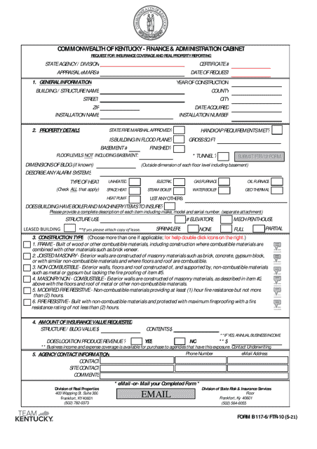 Form B117-6 (FTR-10) Request for Insurance Coverage and Real Property Reporting - Kentucky