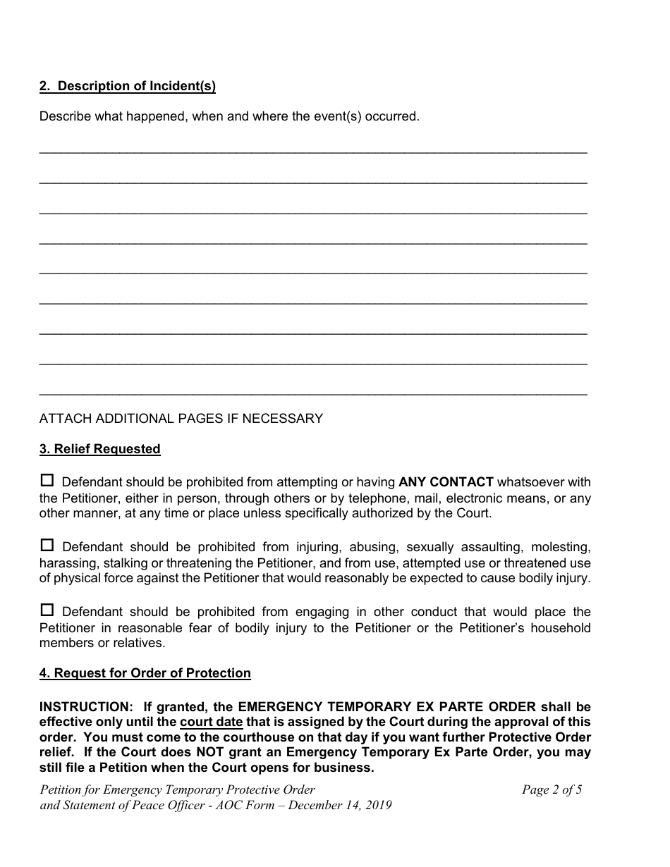 Petition for Emergency Temporary Protective Order - Oklahoma, Page 2