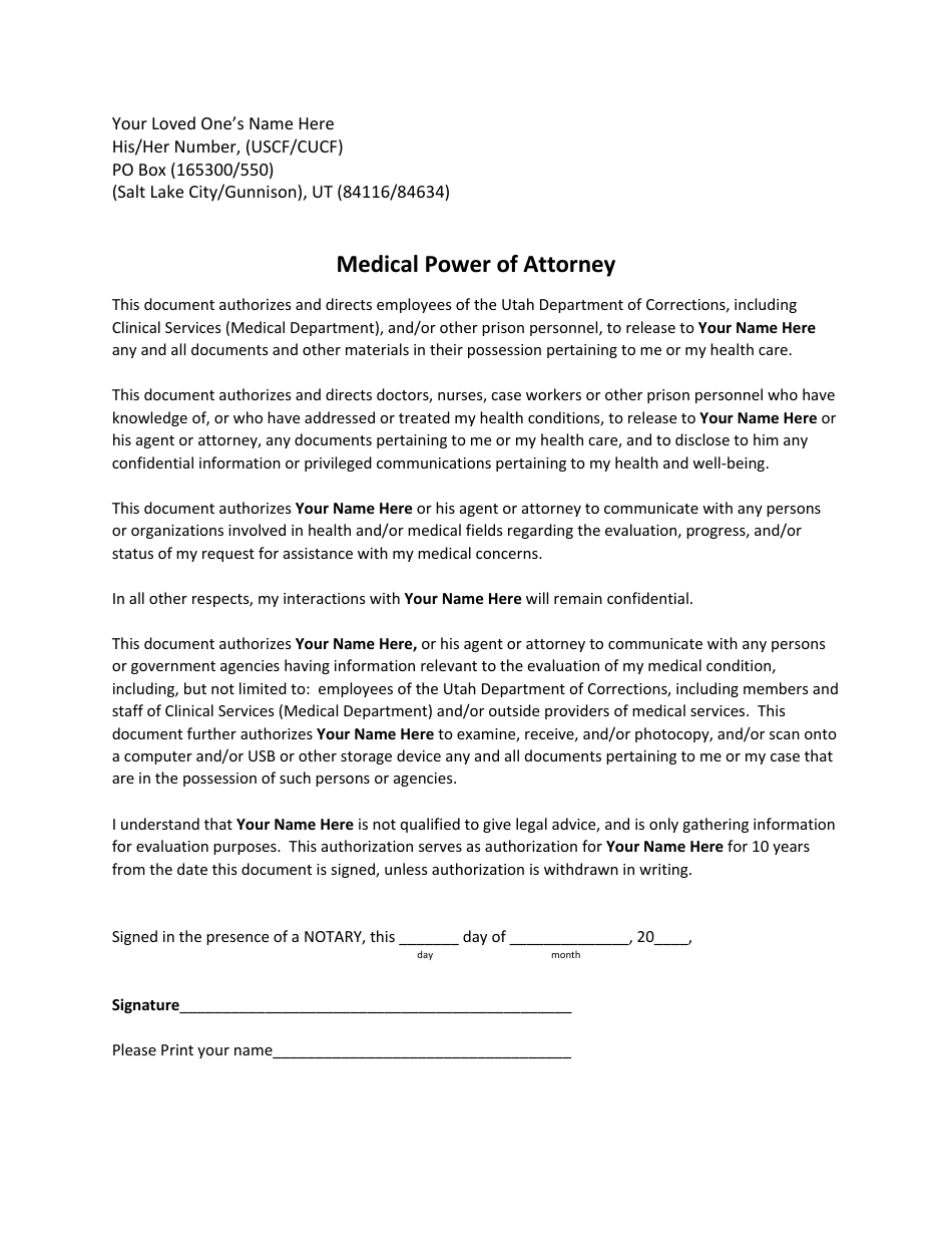 Medical Power of Attorney - Utah, Page 1