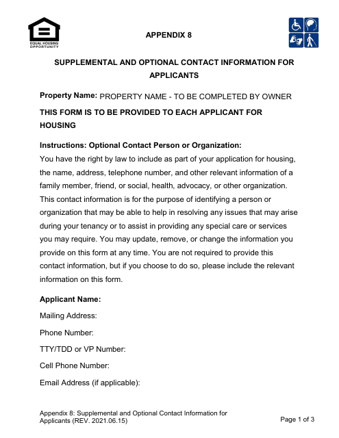 Appendix 8 Supplemental and Optional Contact Information for Applicants - City of Los Angeles, California