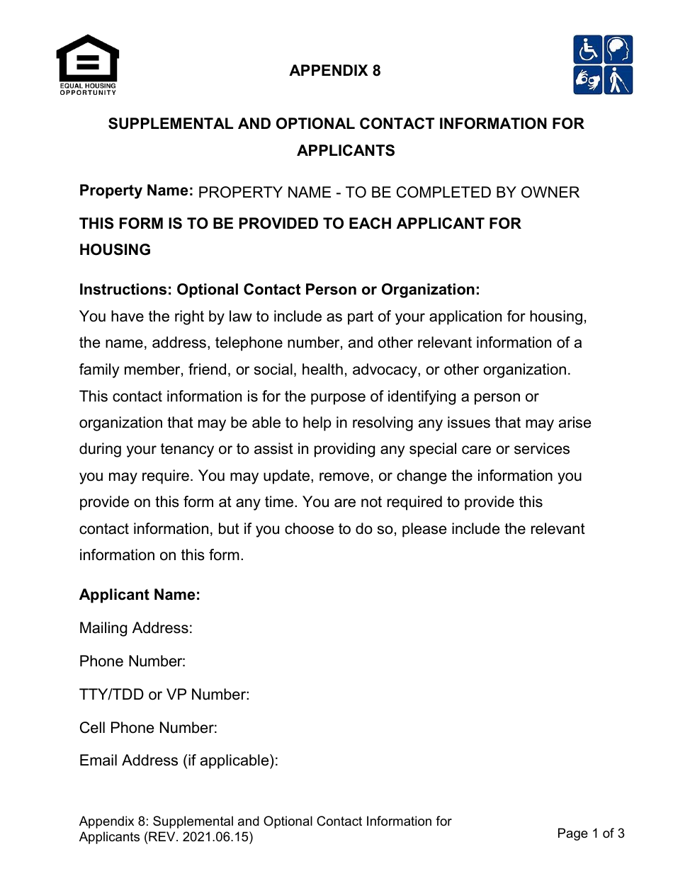 Appendix 8 Supplemental and Optional Contact Information for Applicants - City of Los Angeles, California, Page 1