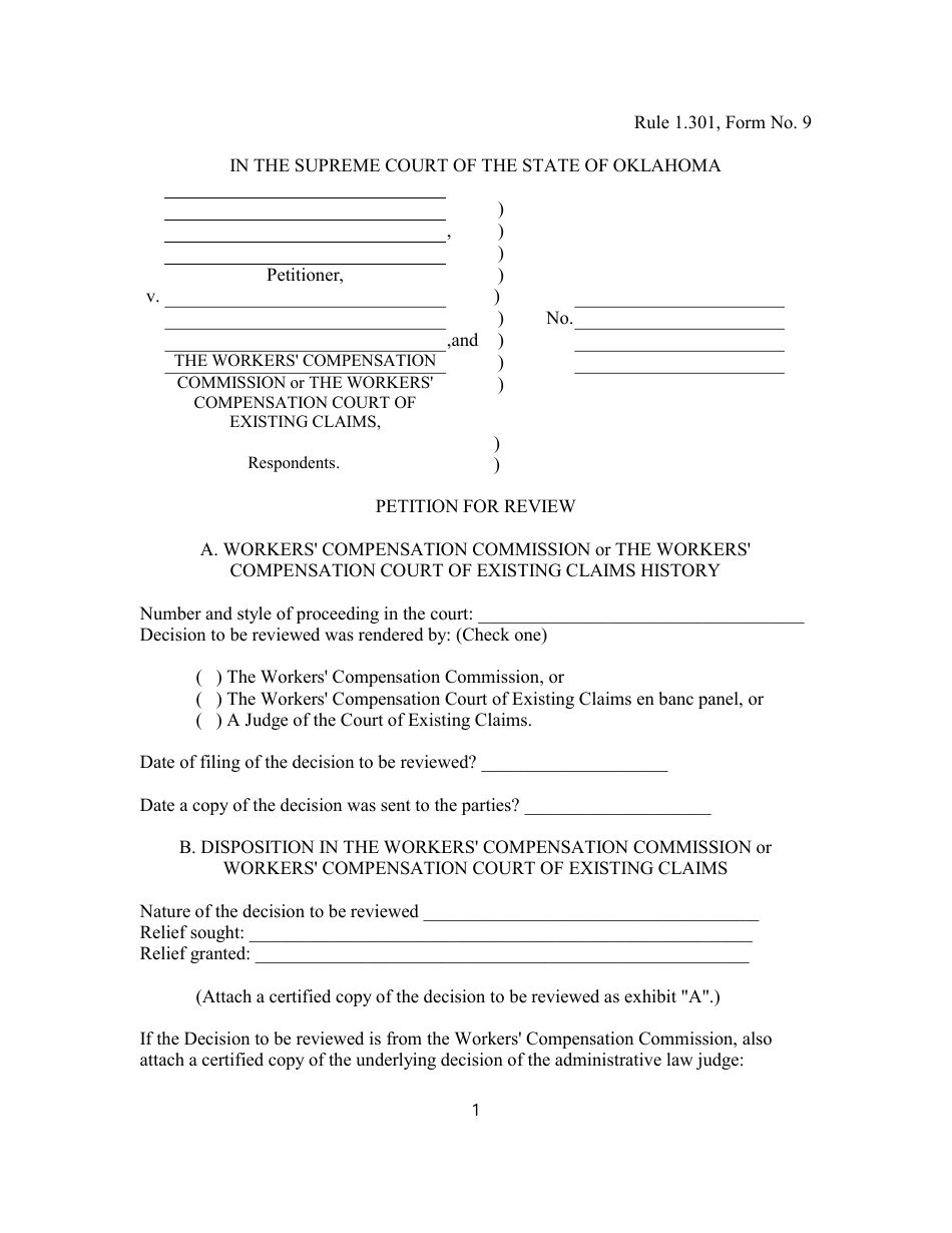 Form 9 Petition for Review - Oklahoma, Page 1