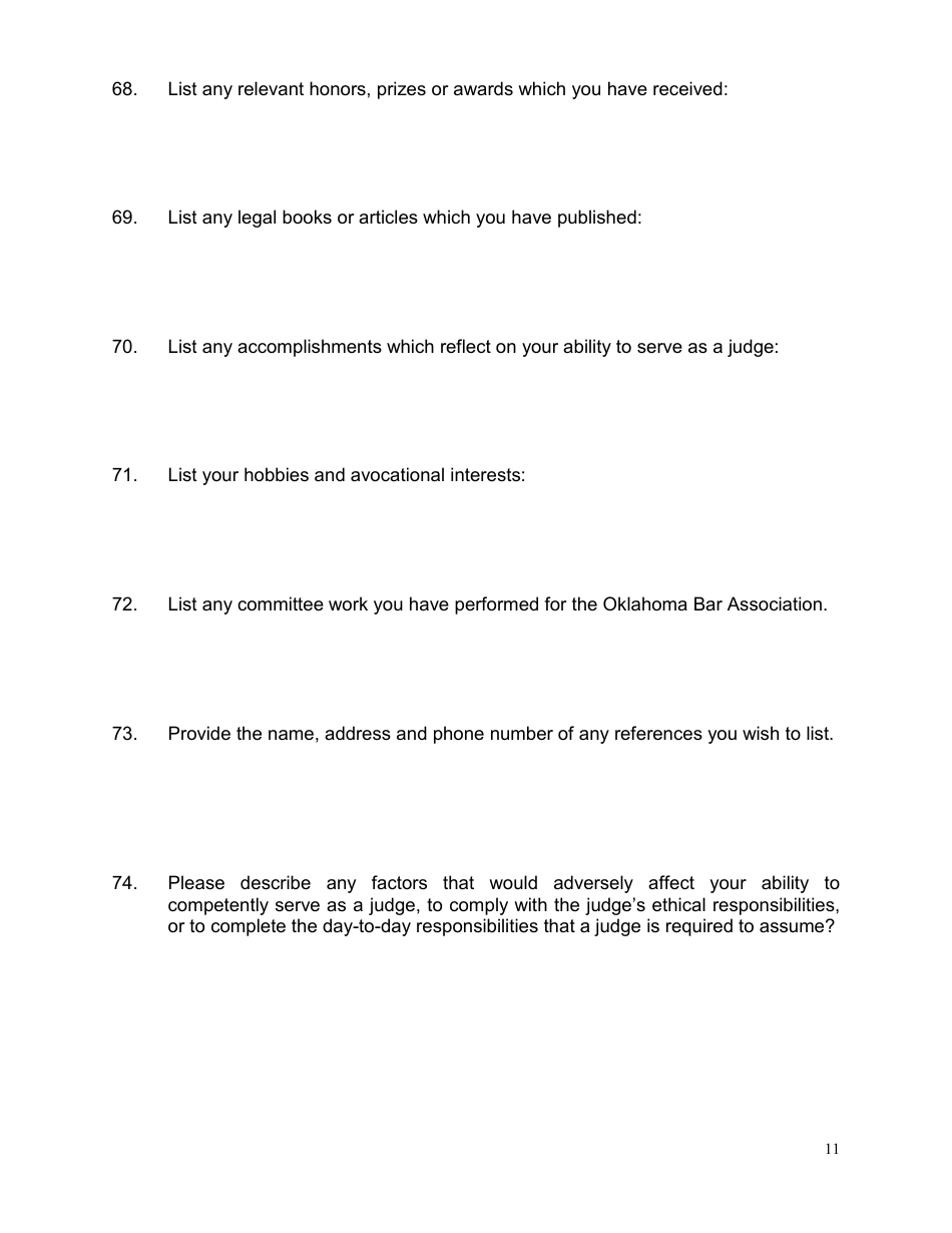 Application for Oklahoma Judicial Vacancy - Oklahoma, Page 11