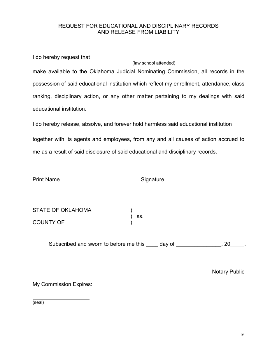 Application for Oklahoma Judicial Vacancy - Oklahoma, Page 16