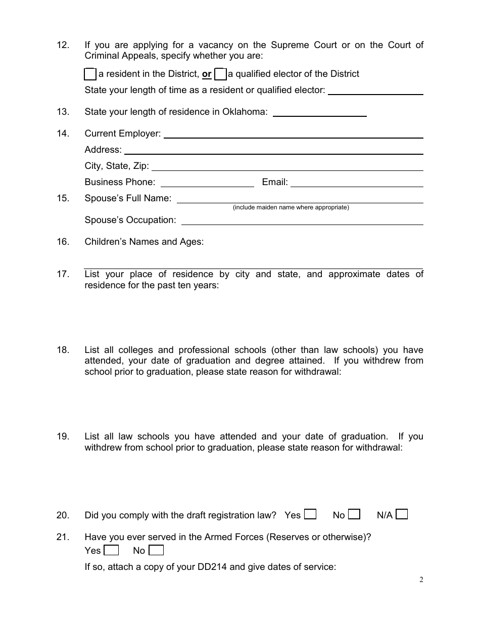 Application for Oklahoma Judicial Vacancy - Oklahoma, Page 2