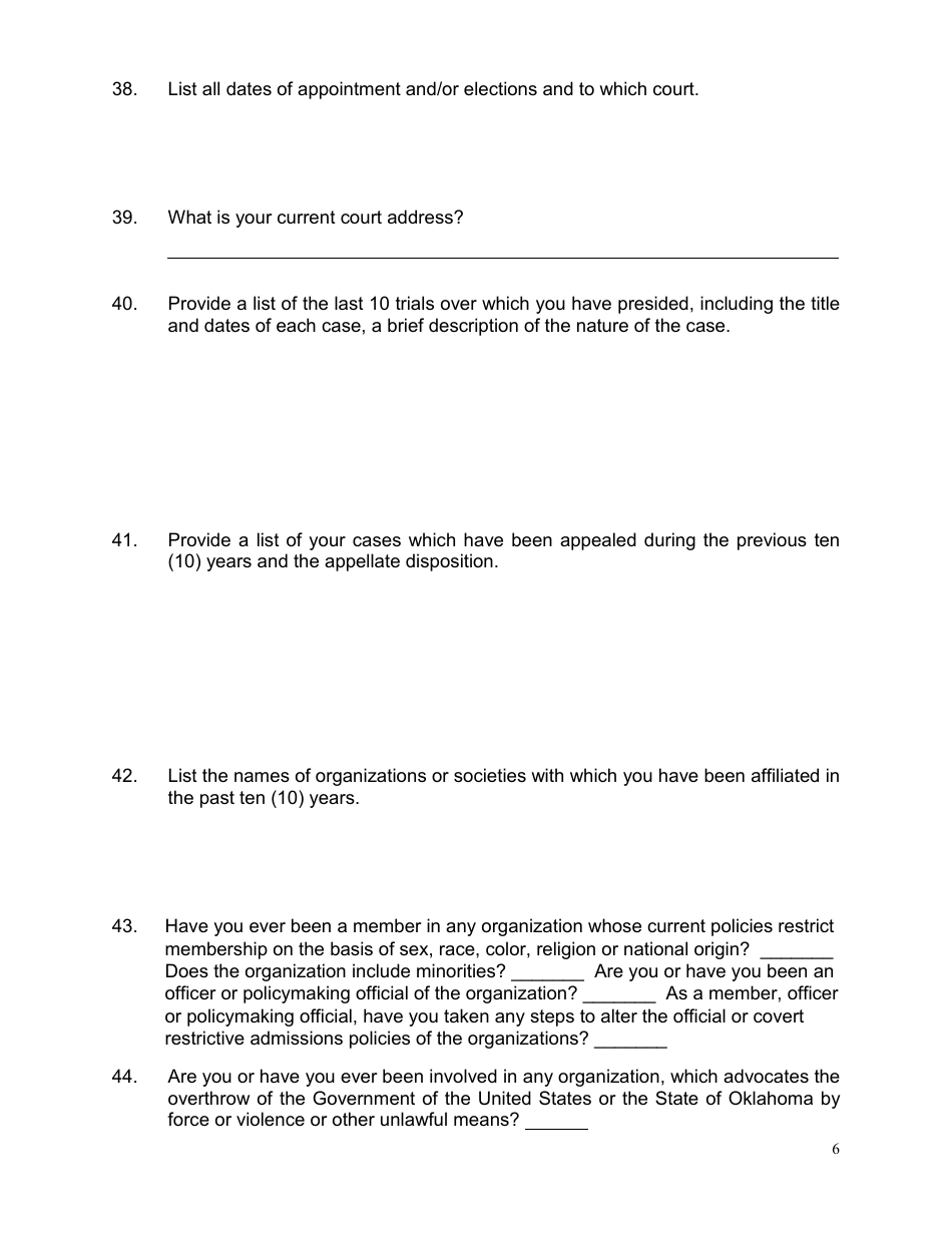 Application for Oklahoma Judicial Vacancy - Oklahoma, Page 6