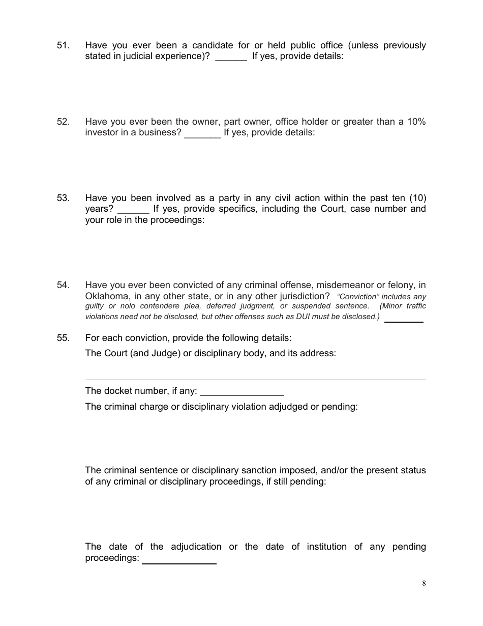 Application for Oklahoma Judicial Vacancy - Oklahoma, Page 8