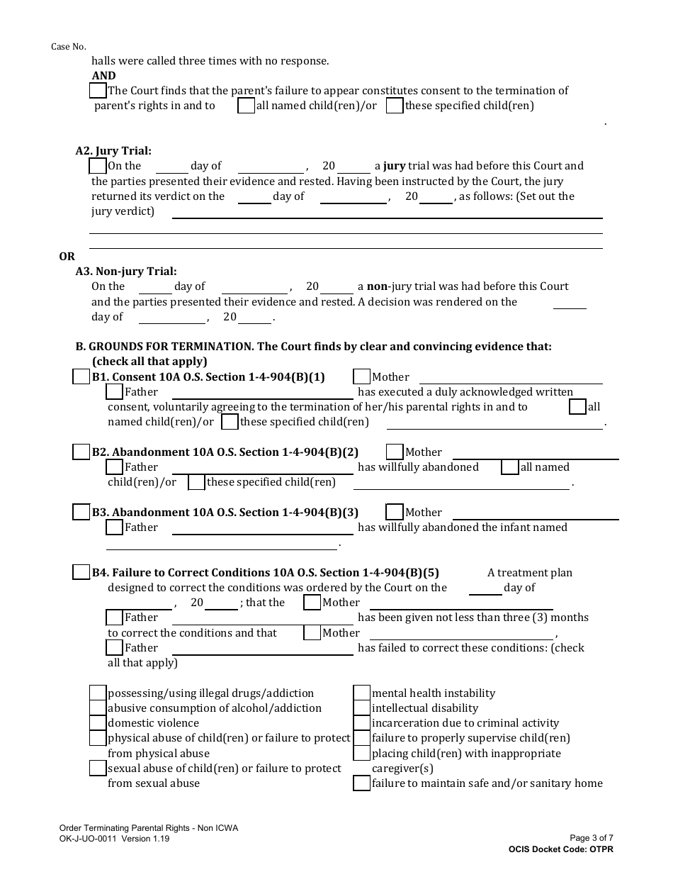 Form OK-J-UO-0011 Order Terminating Parental Rights - Oklahoma, Page 3