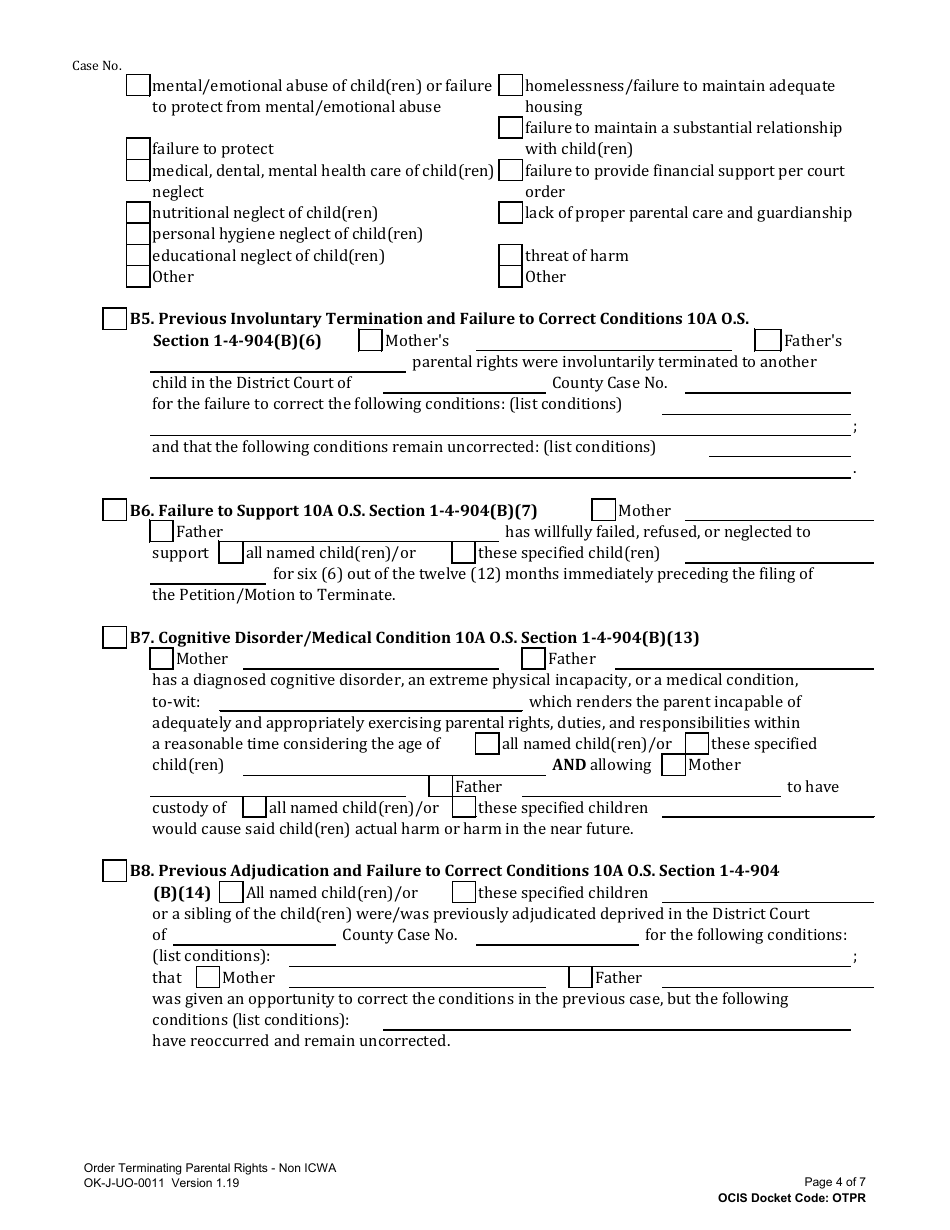 Form OK-J-UO-0011 Order Terminating Parental Rights - Oklahoma, Page 4