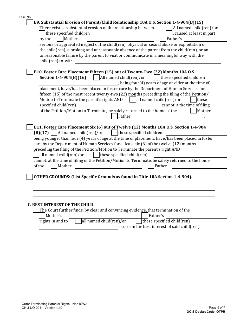 Form OK-J-UO-0011 Order Terminating Parental Rights - Oklahoma, Page 5
