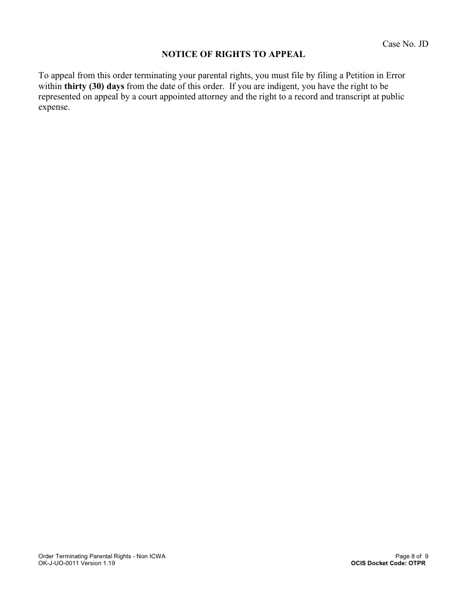 Form OK-J-UO-0011 Order Terminating Parental Rights - Oklahoma, Page 8