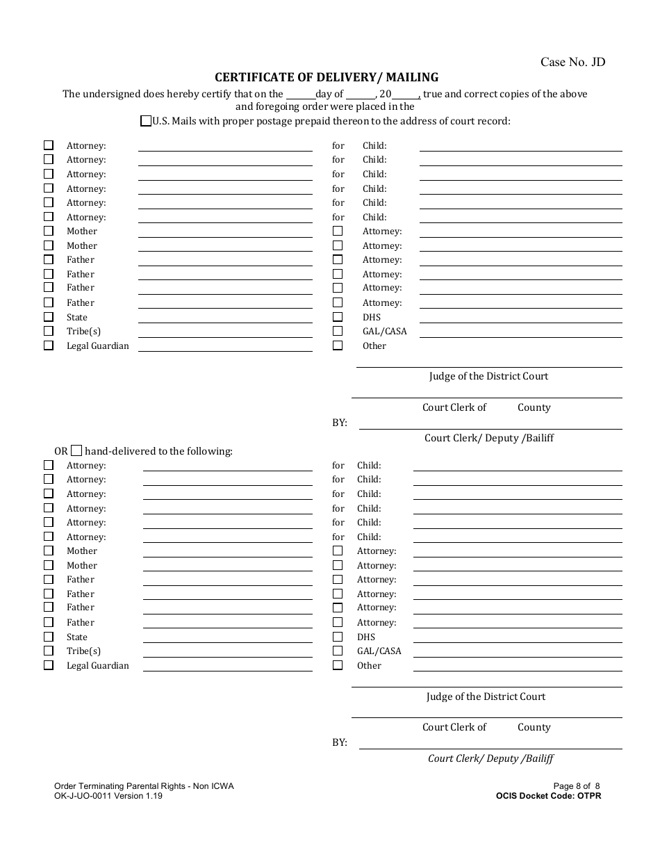 Form OK-J-UO-0011 Order Terminating Parental Rights - Oklahoma, Page 9