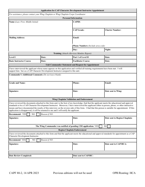 CAP Form 80-2  Printable Pdf