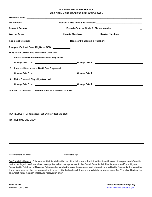 Form 161-B Long Term Care Request for Action Form - Alabama