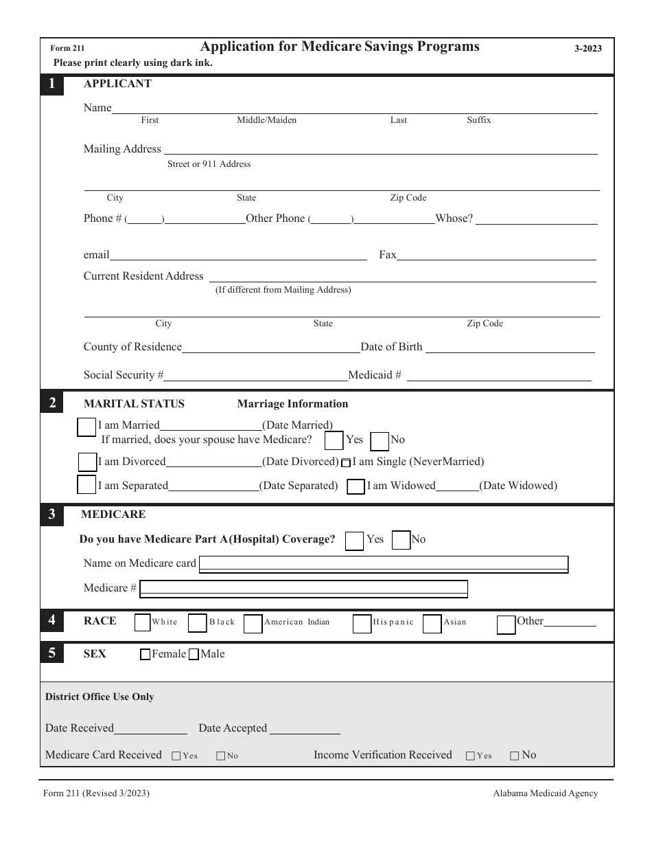 Form 211 Download Fillable PDF or Fill Online Application for Medicare