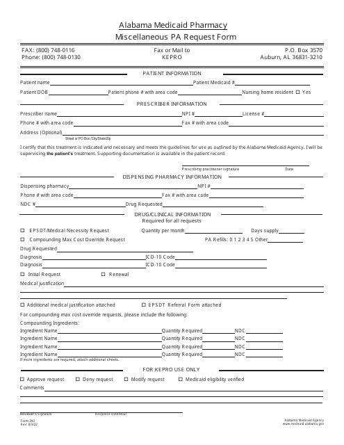 Form 390 Miscellaneous Pa Request Form - Alabama