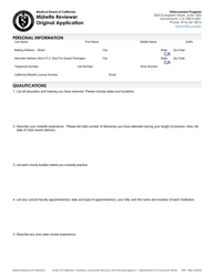 Form MR-1 Midwife Reviewer Original Application - California