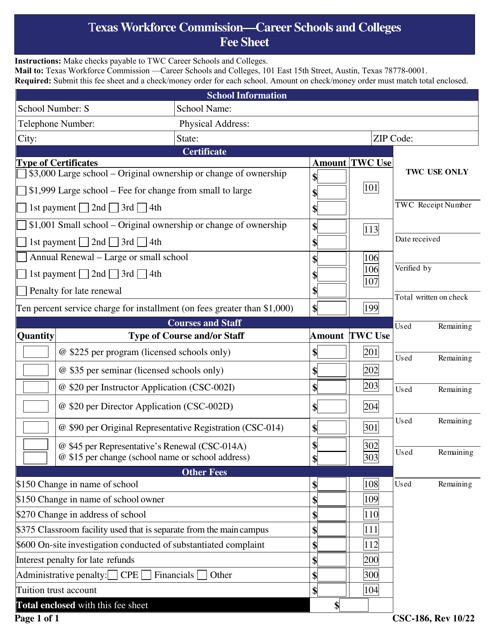 Form CSC-186  Printable Pdf