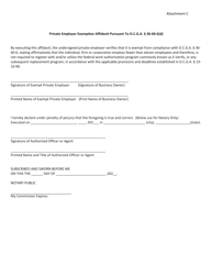 Document preview: Attachment C Private Employer Exemption Affidavit Pursuant to O.c.g.a. 36-60-6(D) - Fayette County, Georgia (United States)
