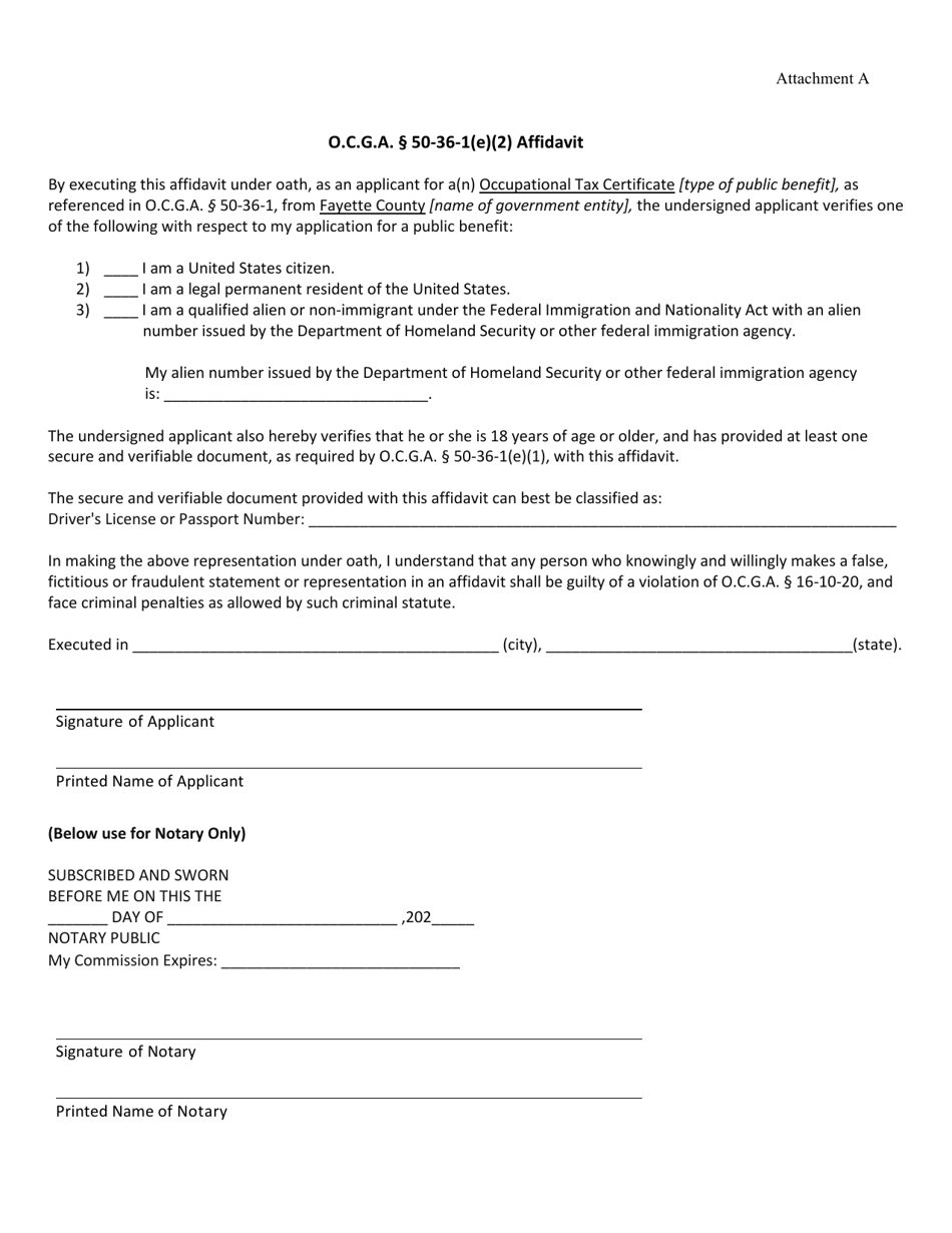 Attachment A O.c.g.a. 50-36-1(E)(2) Affidavit - Fayette County, Georgia (United States), Page 1