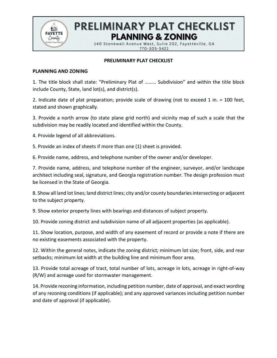 Preliminary Plat Checklist - Fayette County, Georgia (United States), Page 1