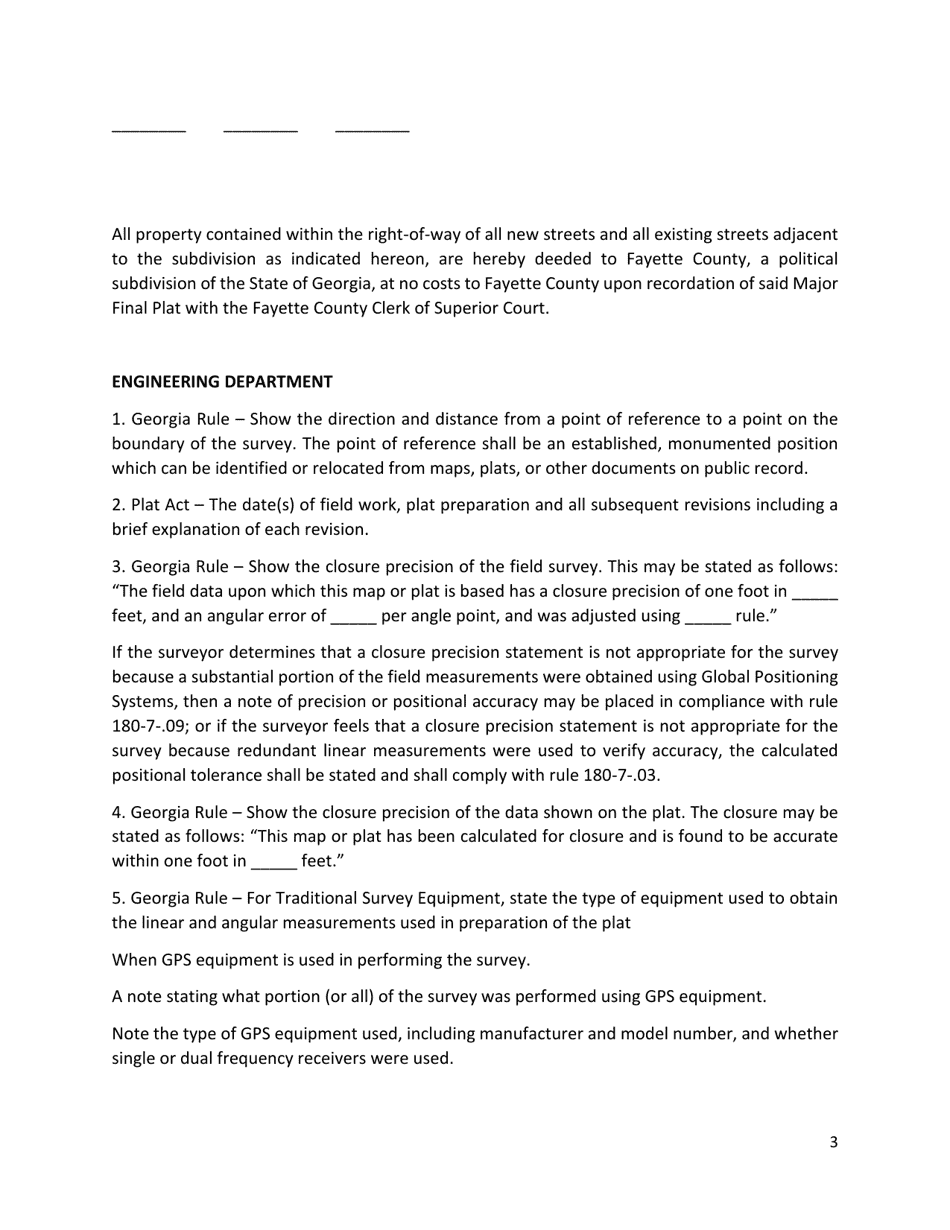 Major Final Plat Checklist - Fayette County, Georgia (United States), Page 3