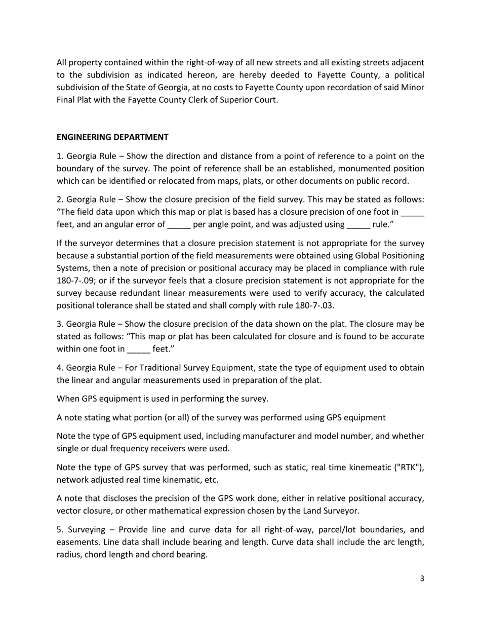 Minor Final Plat Checklist - Fayette County, Georgia (United States), Page 3