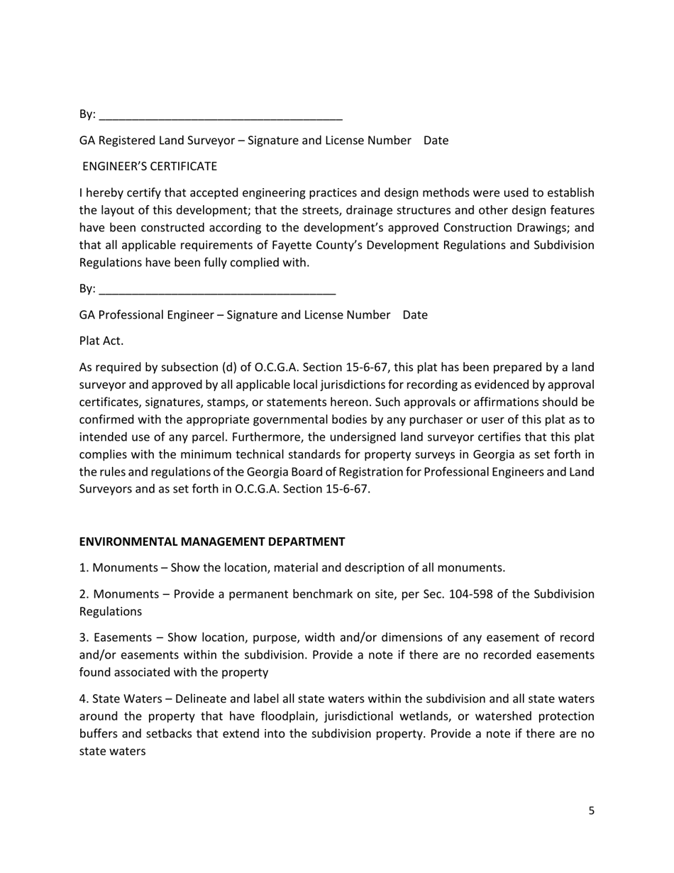 Minor Final Plat Checklist - Fayette County, Georgia (United States), Page 5