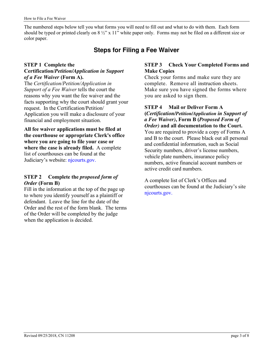 Form 11208 Certification / Petition / Application in Support of a Fee Waiver - New Jersey, Page 3