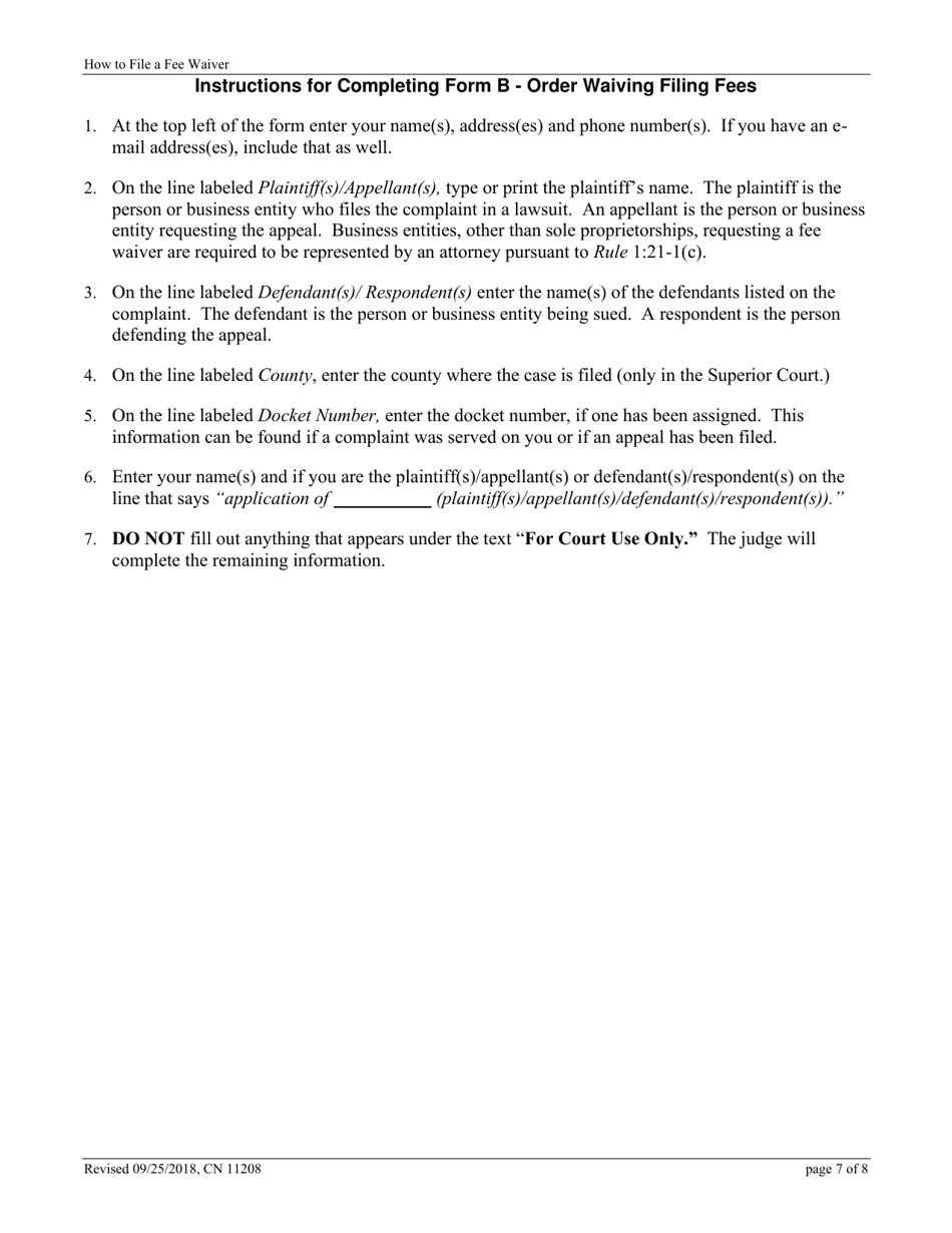 Form 11208 Certification / Petition / Application in Support of a Fee Waiver - New Jersey, Page 7