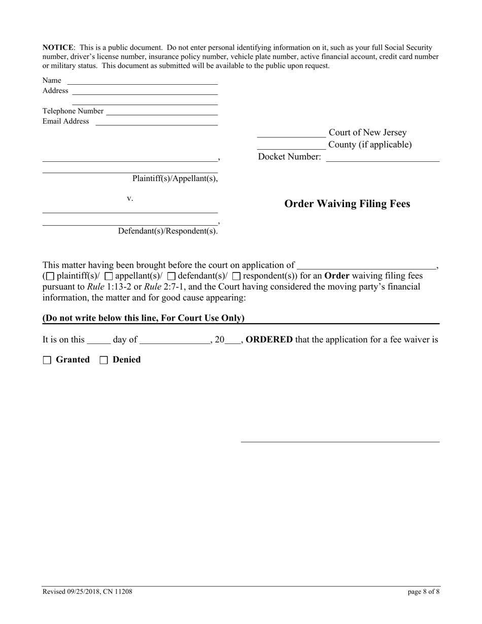 Form 11208 Certification / Petition / Application in Support of a Fee Waiver - New Jersey, Page 8