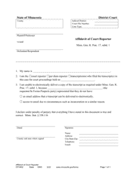 Document preview: Form OTH402 Affidavit of Court Reporter - Minnesota