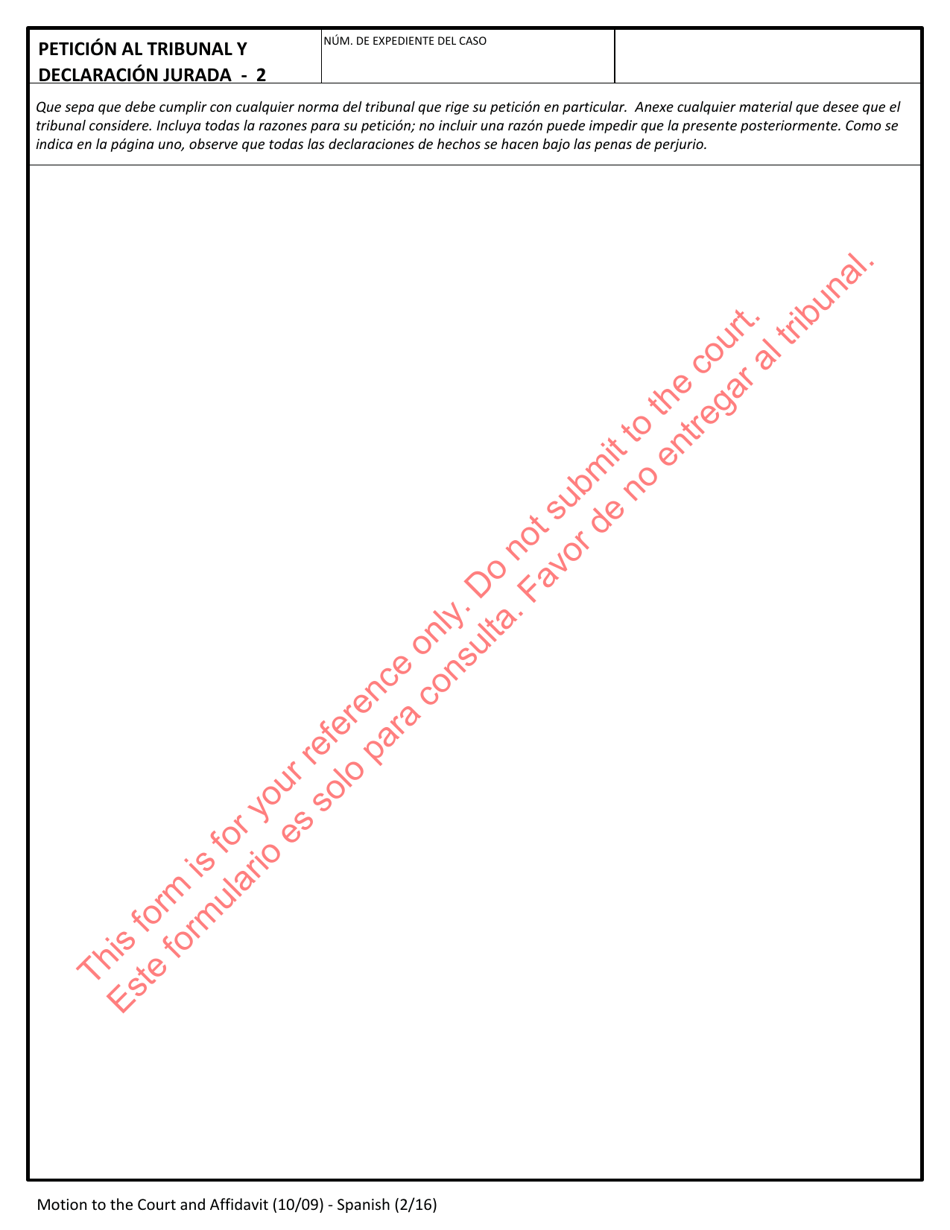 Peticion Al Tribunal Y Declaracion Jurada - Massachusetts (Spanish), Page 2
