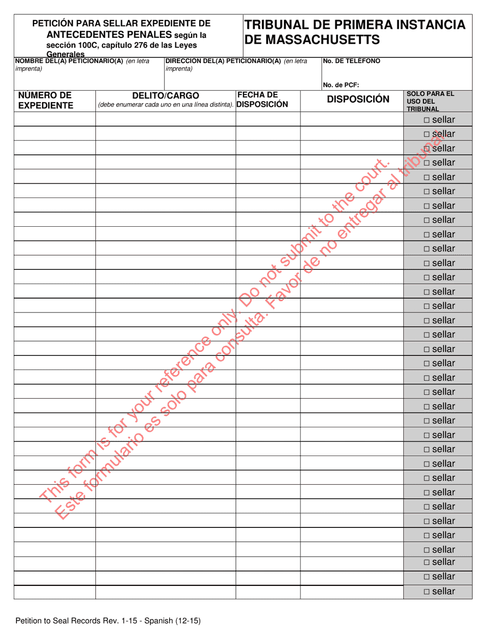 Peticion Para Sellar Expediente De Antecedentes Penales Segun La Seccion 100c, Capitulo 276 De Las Leyes Generales - Massachusetts (Spanish), Page 2