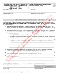 Document preview: Form JV-034 Consent to Filing Criminal Charges After Guilty Finding or Verdict - Massachusetts (Haitian Creole)