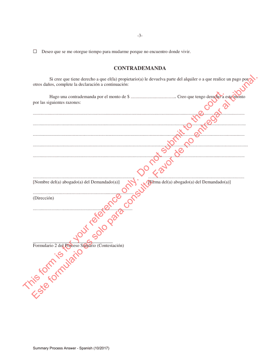 Contestacion Al Proceso Sumario - Massachusetts (Spanish), Page 3