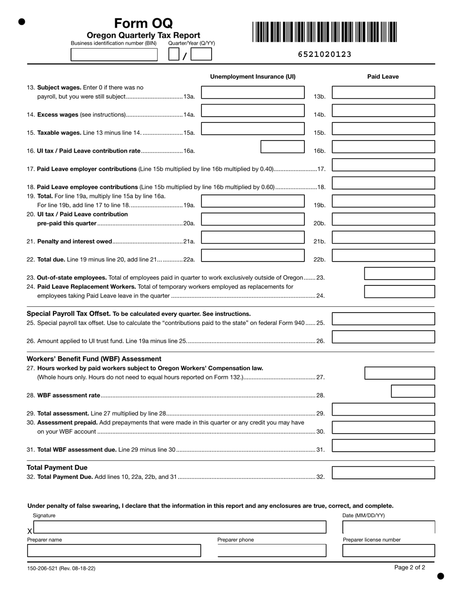 Form OQ (150-206-521) - Fill Out, Sign Online and Download Fillable PDF ...