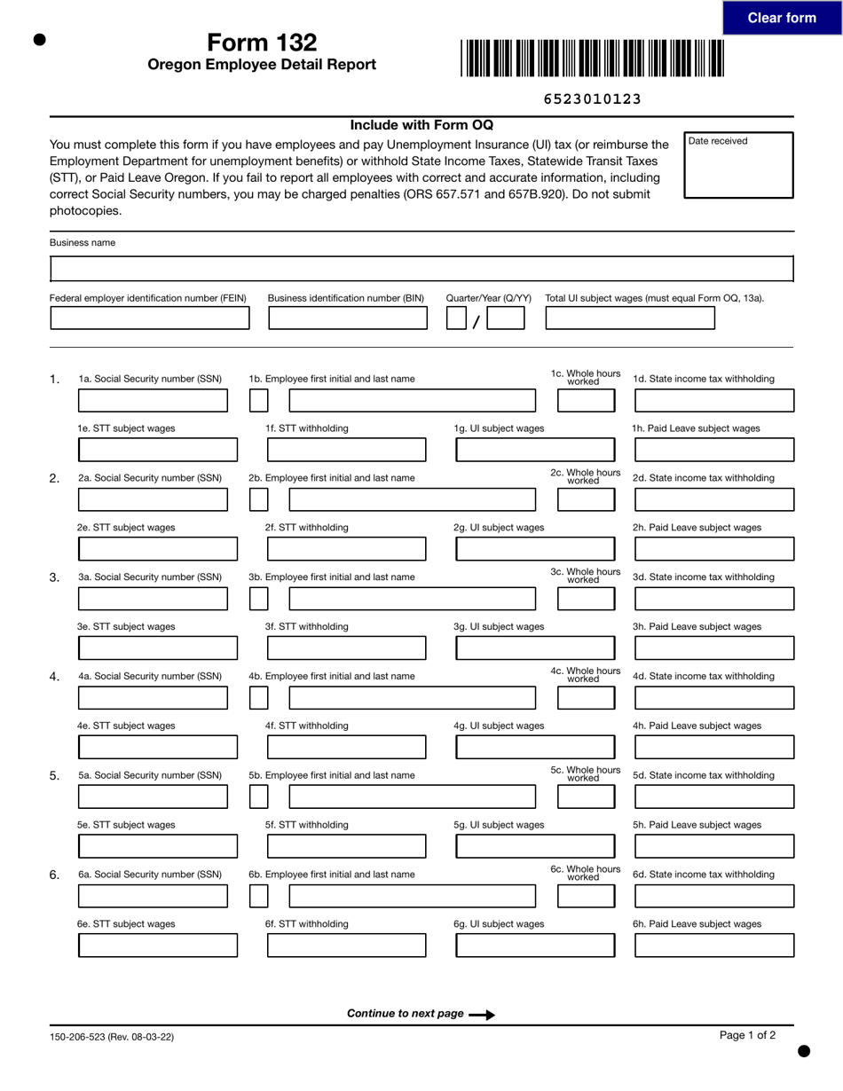 Form 132 150 206 523 Fill Out Sign Online And Download Fillable Pdf Oregon Templateroller 6000