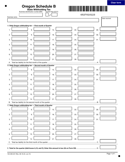 Form 150-206-527 Schedule B  Printable Pdf