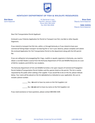 Document preview: Application for Fish Transportation Permit - Kentucky