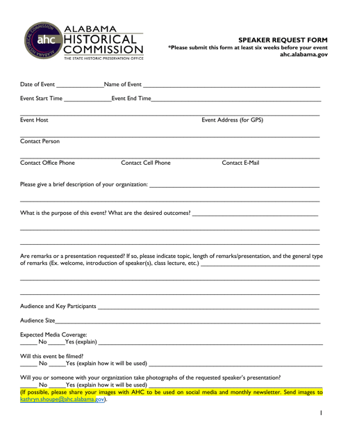 Speaker Request Form - Alabama Download Pdf
