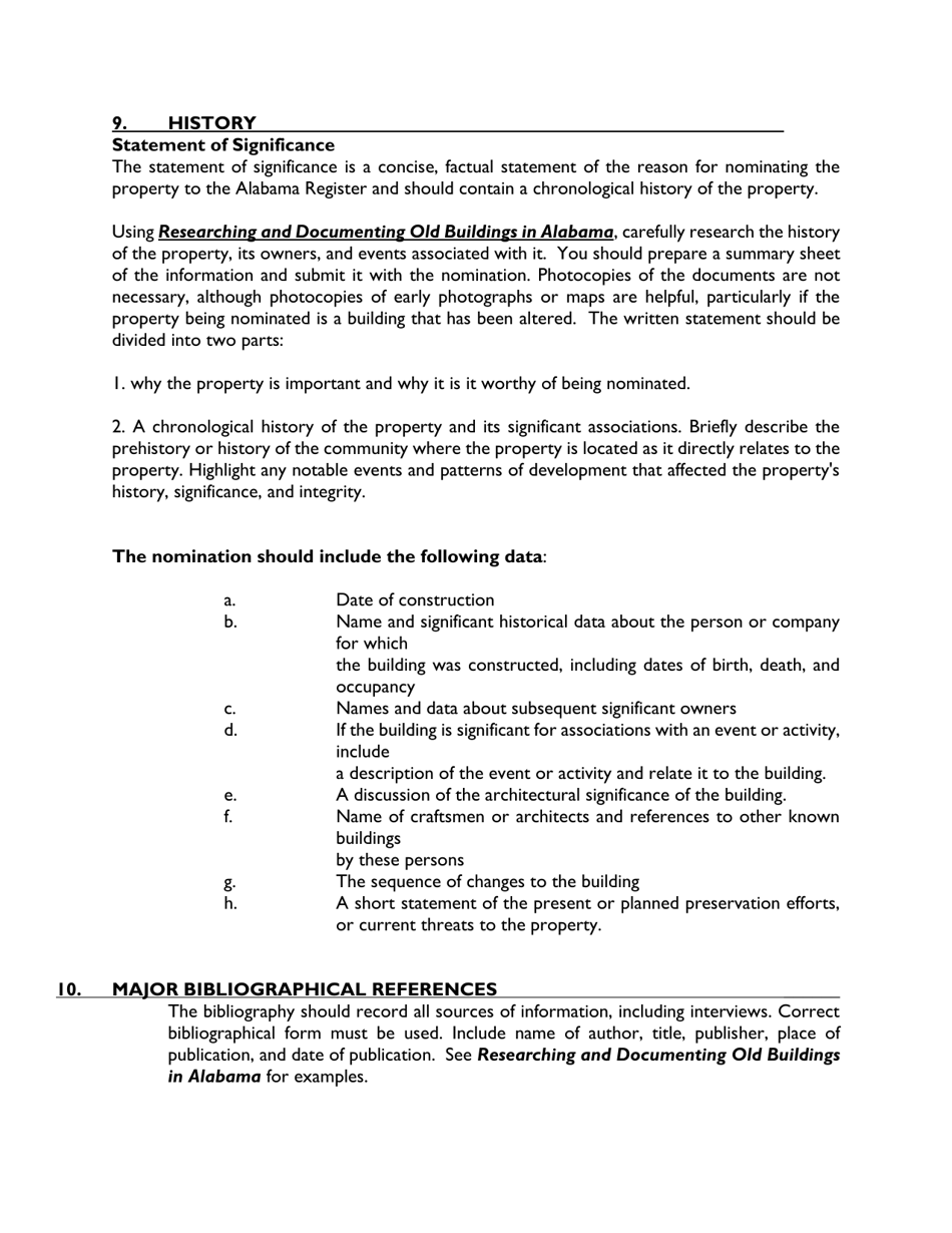 Instructions for Alabama Register of Landmarks and Heritage Application - Alabama, Page 4