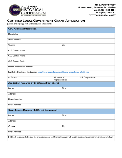 Certified Local Government Grant Application - Alabama Download Pdf