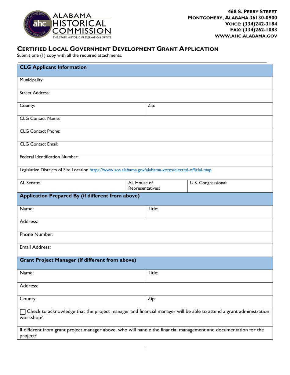 Certified Local Government Development Grant Application - Alabama, Page 1