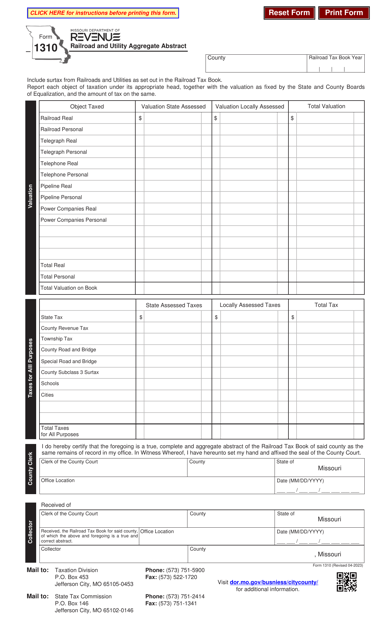 Form 1310 Railroad and Utility Aggregate Abstract - Missouri