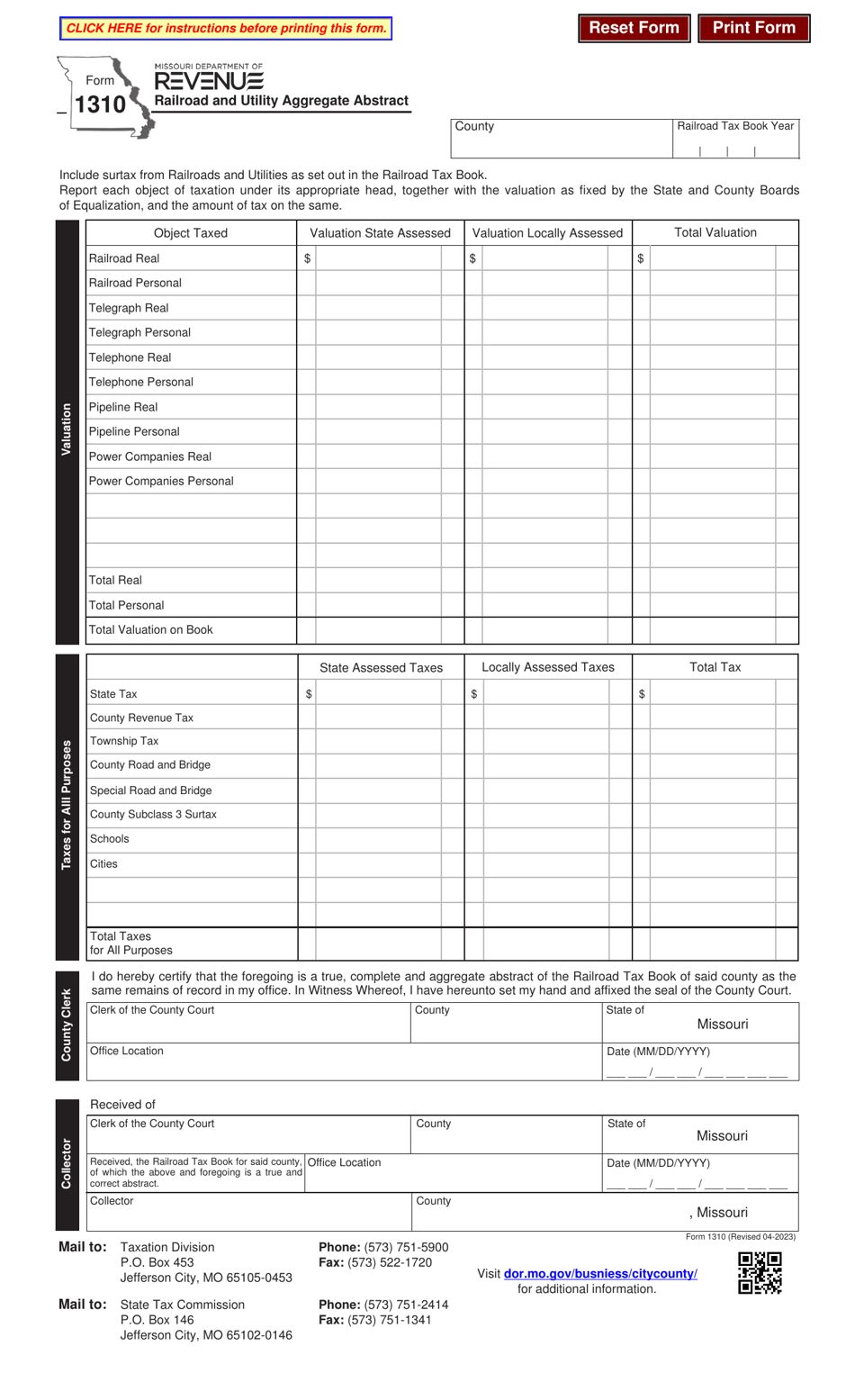 Form 1310 Fill Out Sign Online And Download Fillable Pdf Missouri Templateroller 0831