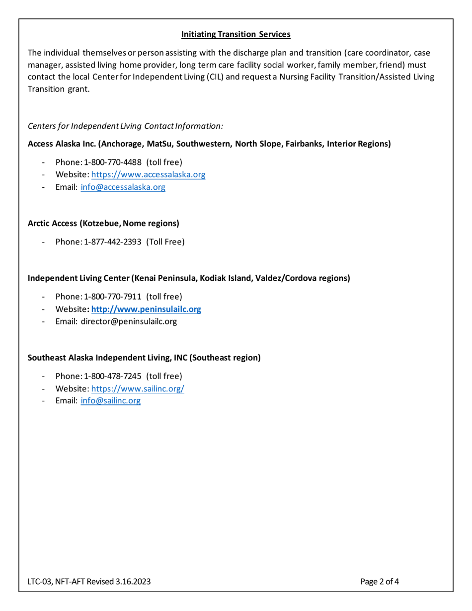 Form LTC-03 Nursing Facility and Assisted Living Transition Grant Application - Alaska, Page 2